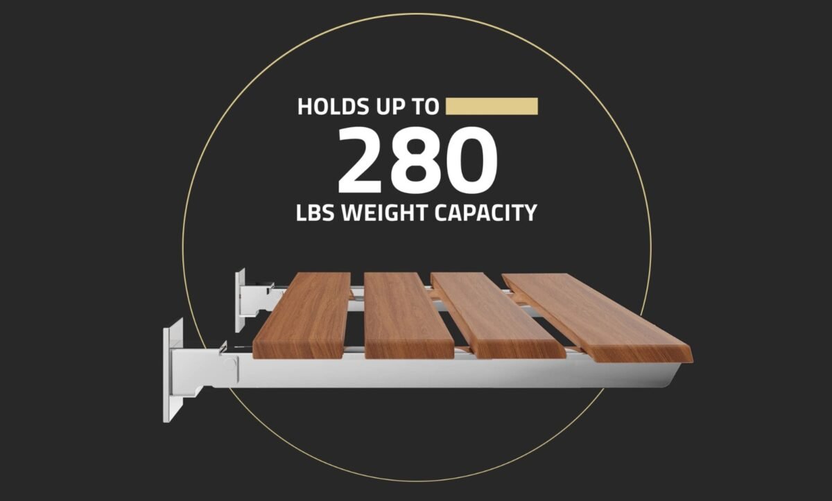 Kiara Folding Wallhung Shower Seat Teak Wood MCW002 - Image 5