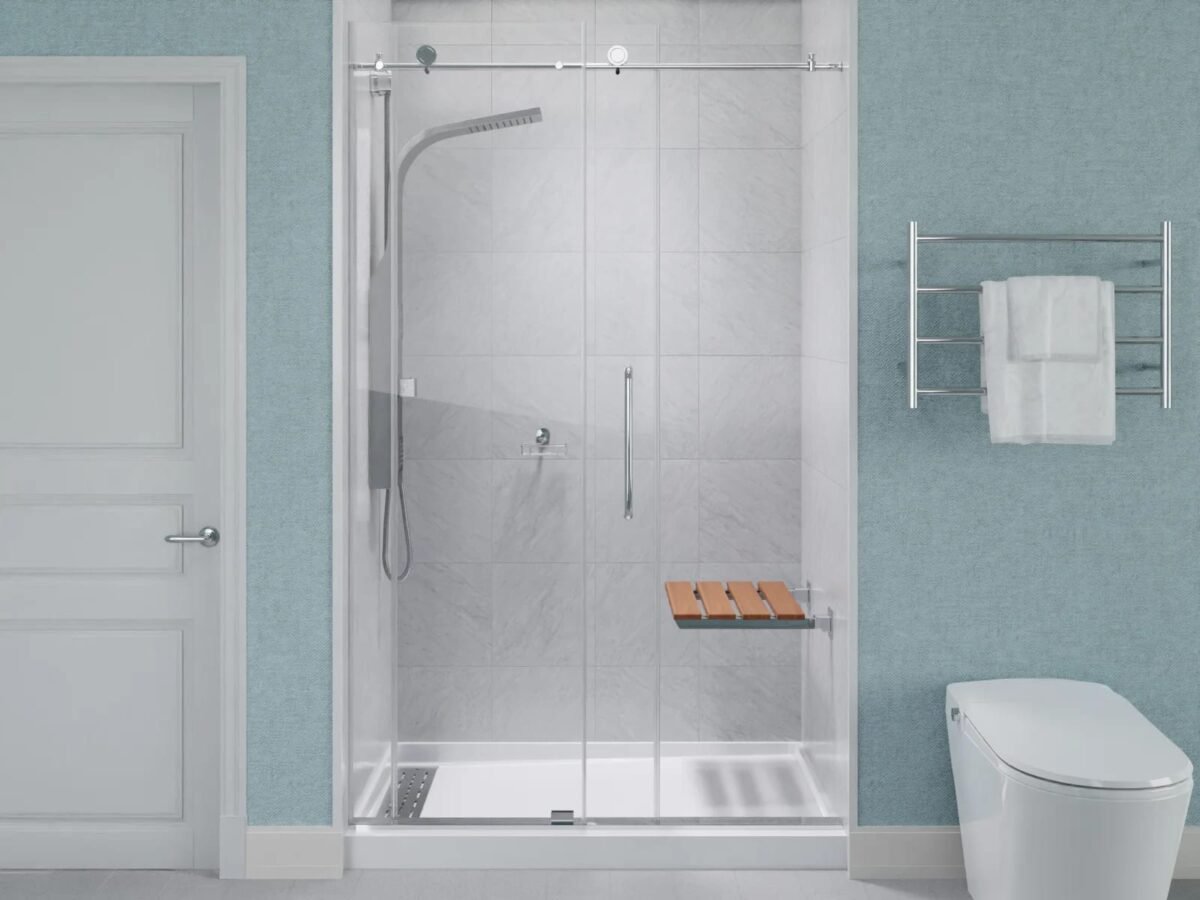 Kiara Folding Wallhung Shower Seat Teak Wood MCW002 - Image 3