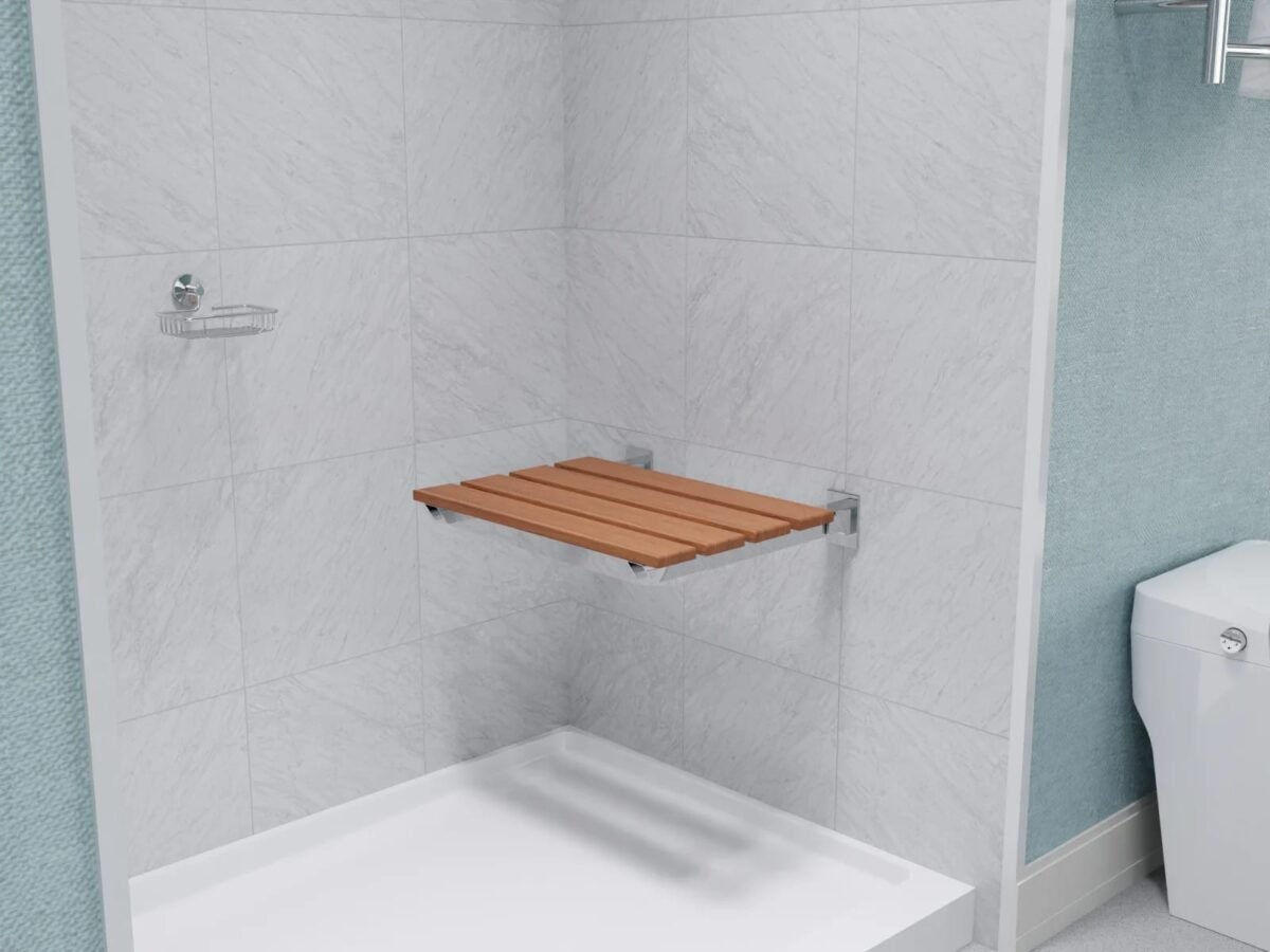Kiara Folding Wallhung Shower Seat Teak Wood MCW002 - Image 2